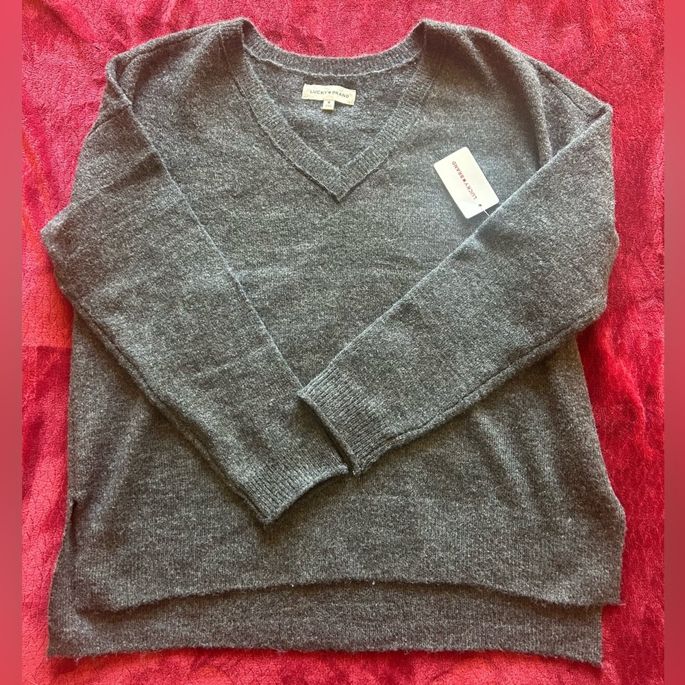 Lucky Brand Gray V-Neck Oversized Sweater
